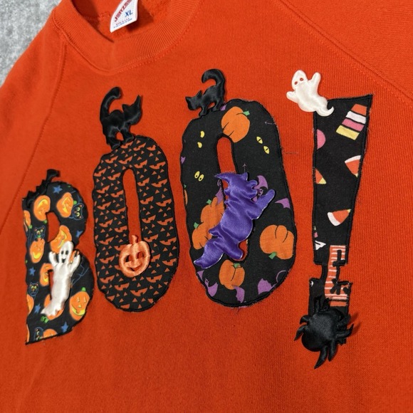 Vintage Jerzees Sweatshirt Women's XL‎ Orange Halloween Boo Ghost Grandma Granny - Picture 5 of 10